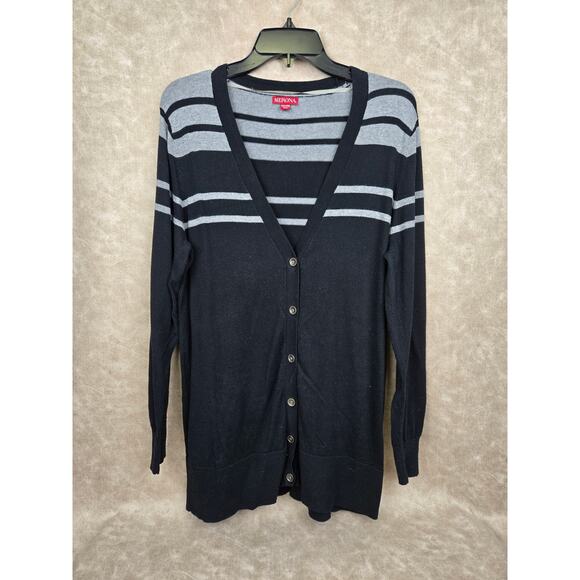 Merona XXL Womans Cardigan Sweater Button Up Black & Gray - Picture 1 of 4